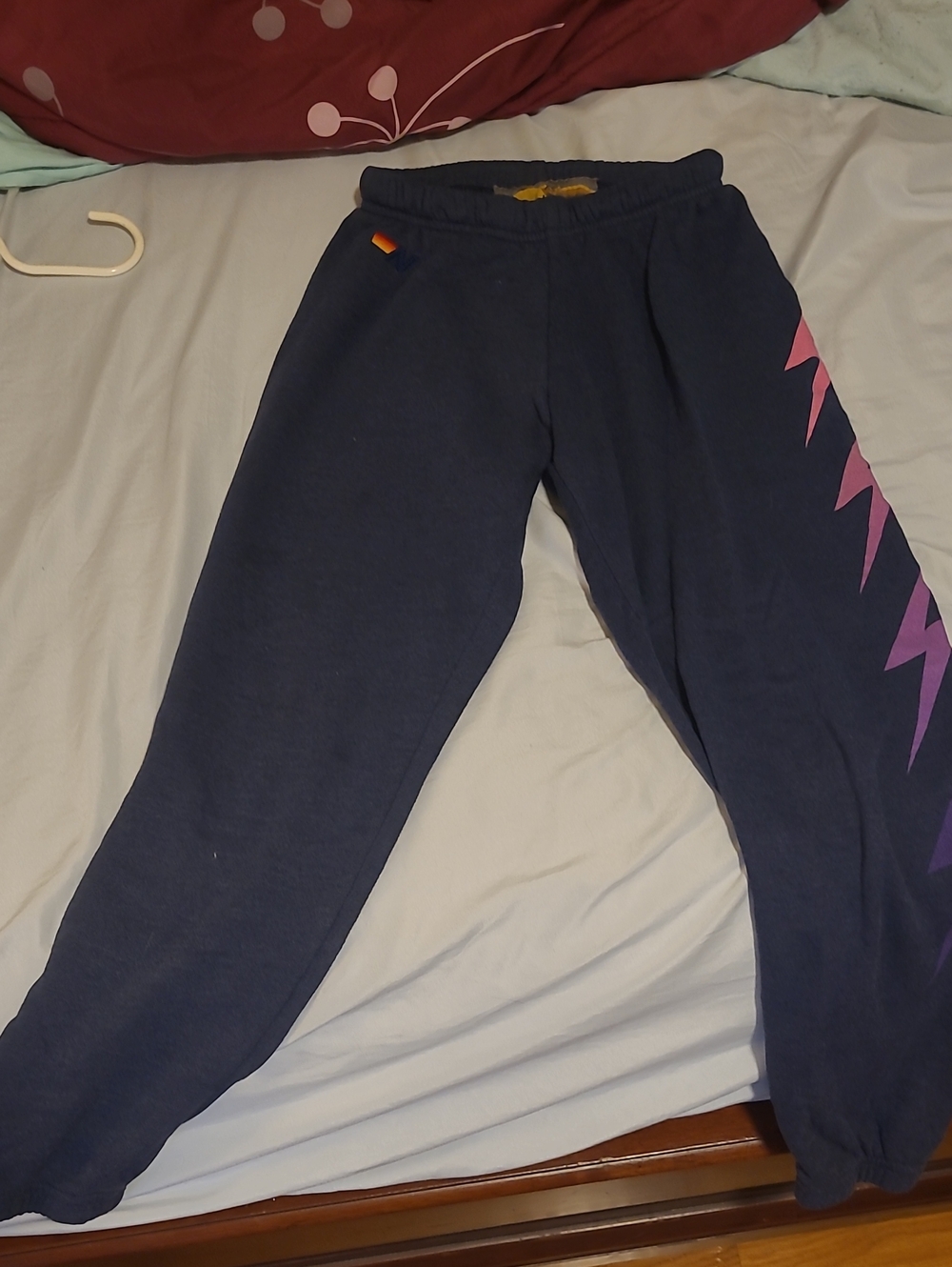 Aviator Nation, Women's Navy Sweatpants with Pink & Purple Lightning Accent